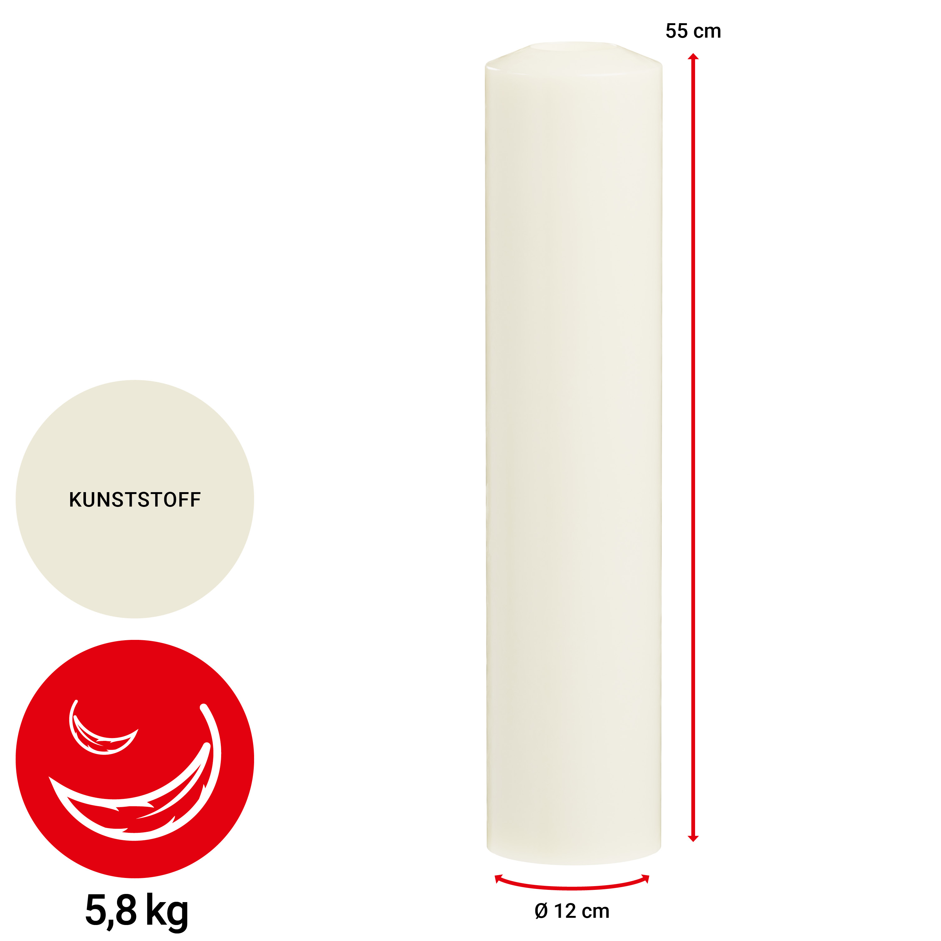 Kerze Tempus - creme - Ø12cm H 55cm