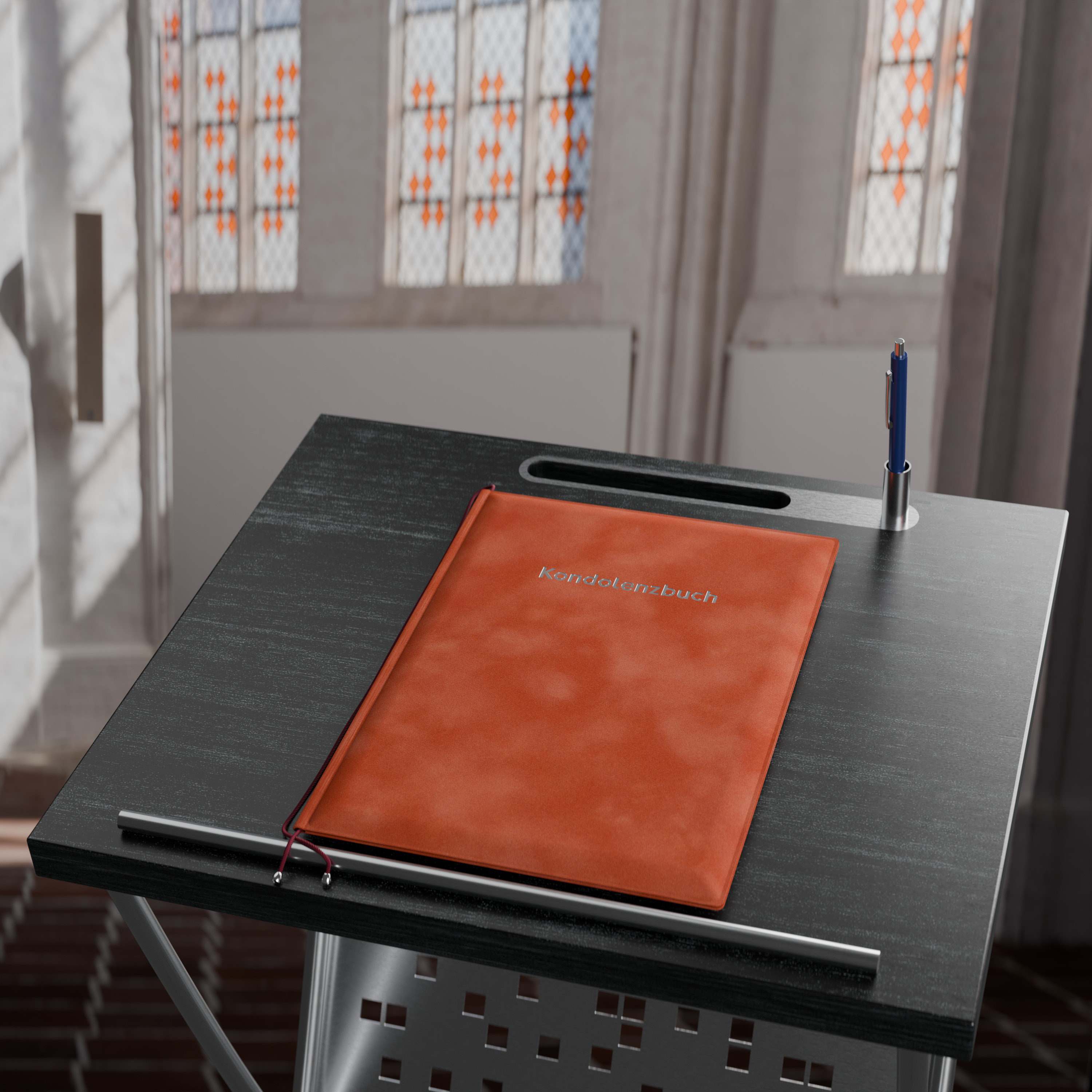 Kondolenzmappe aus Velours orange - Druck Silber - 10 Stück