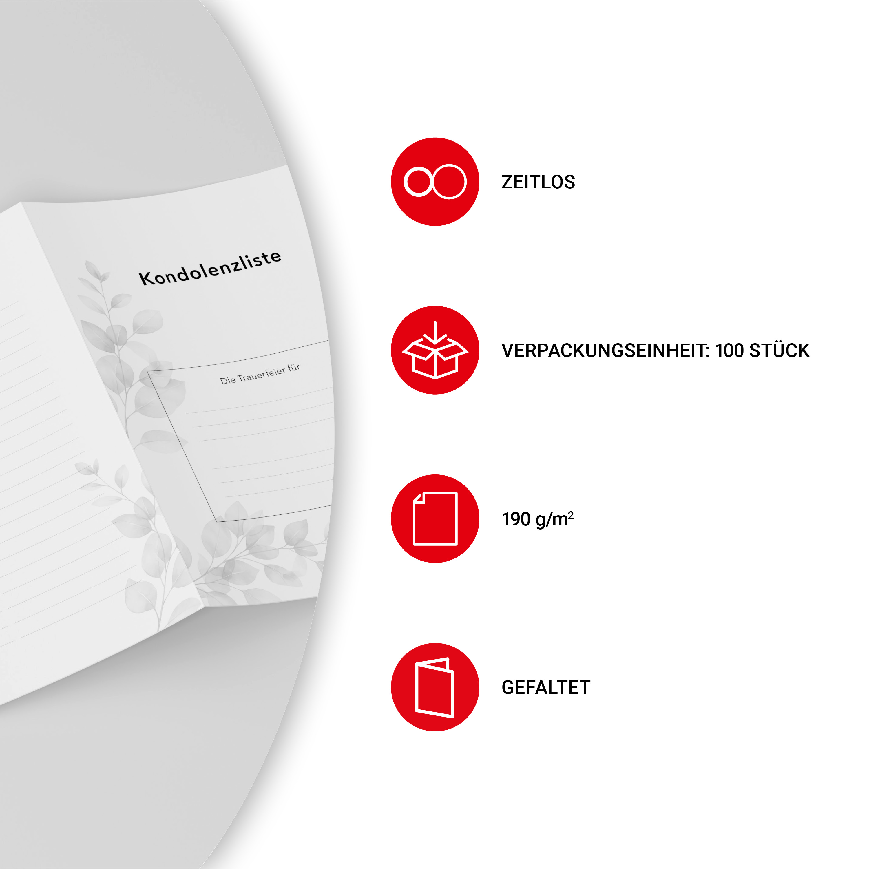 Kondolenzliste modern, Eukalyptus - DIN A3 - Startblatt mit Kasten