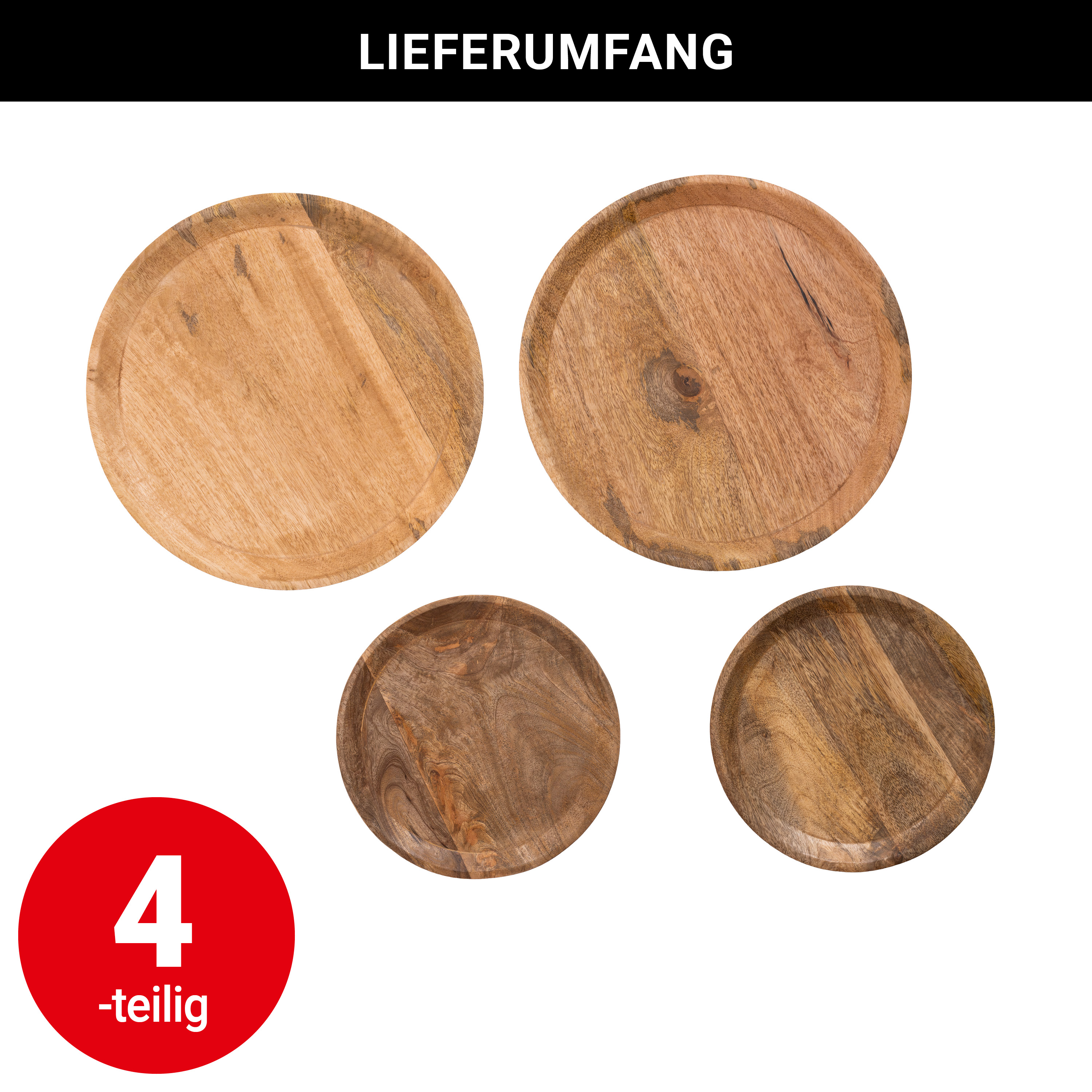 Dekoteller - Mangoholz - Set: 4-teilig