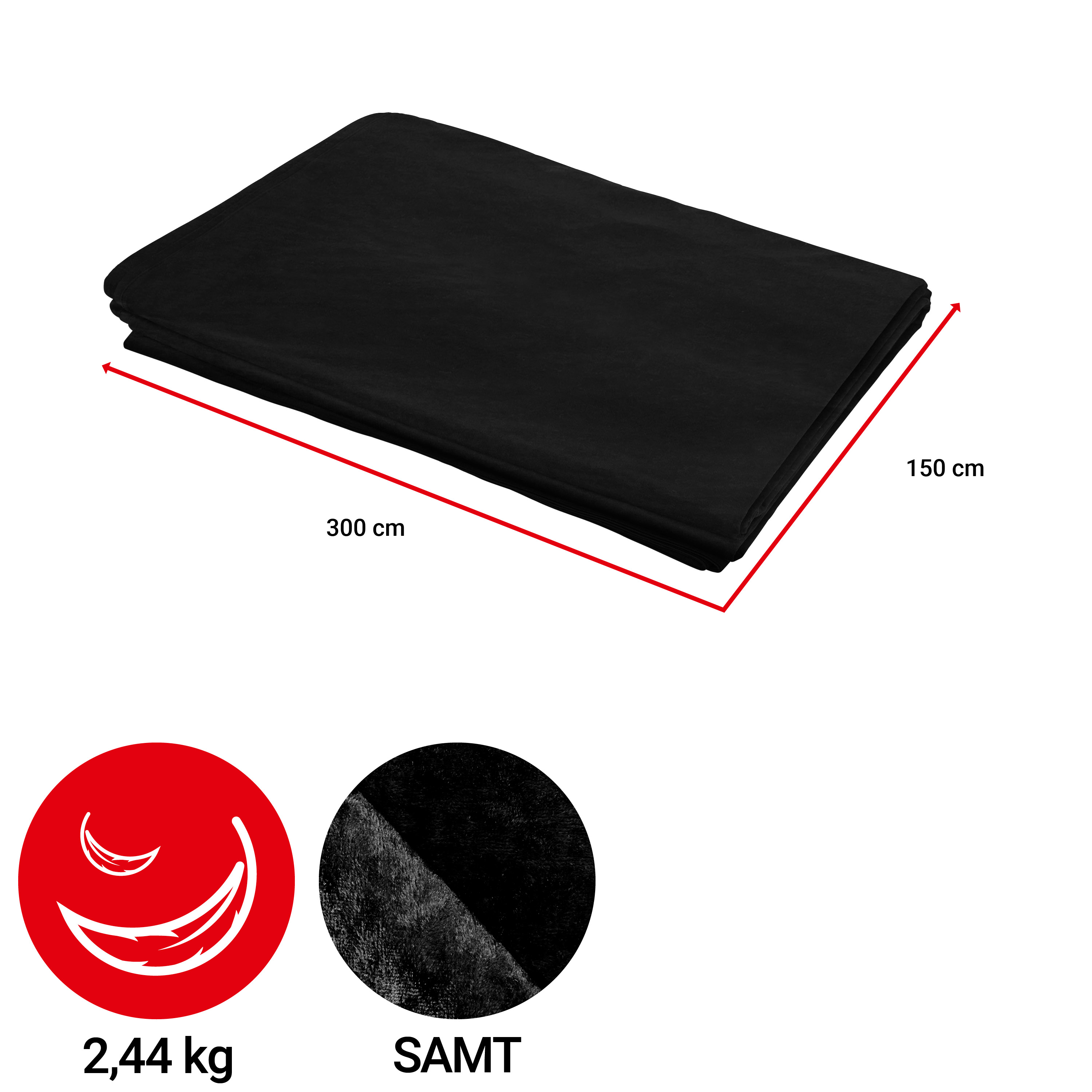 Katafalkdecke - schwarz - Fransen Silber - 300 x 150cm