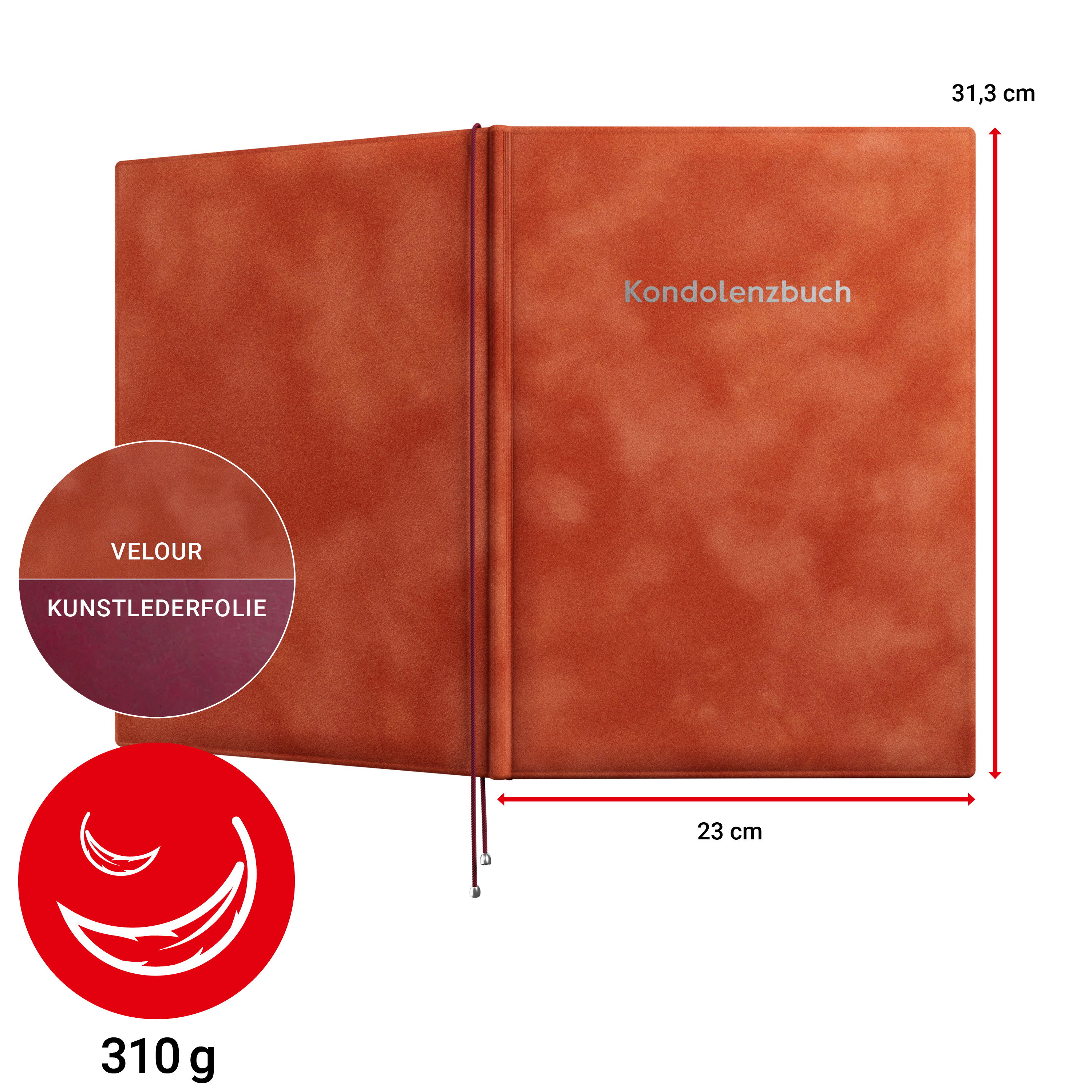Kondolenzmappe aus Velours orange - Druck Silber - 10 Stück
